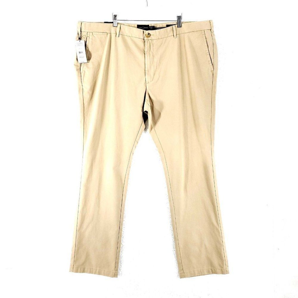 NEW Black Brown 1826 Tan Flat Front Chino Pants 48/35 Flat Front High Rise
